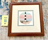 Full view of framed Pat Buckley Moss Bodie Lighthouse print with frame and matting