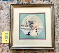 Front view of framed Pat Buckley Moss print with lot tag visible