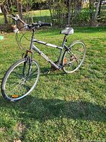 Full left-side view of Oryx grey bicycle on grass