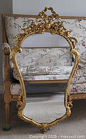 Full view of gilt brass Rococo wall mirror front