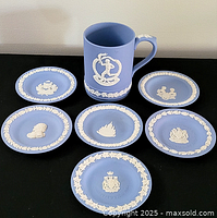 Full set: mug and six dishes displayed