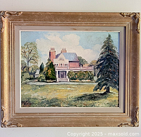 Framed oil painting front view showing subject and frame