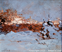 Full view of painting showing composition and artist signature