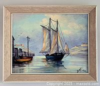 Framed oil on board painting front view