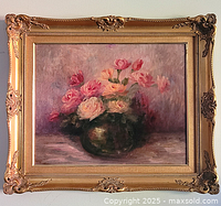 Framed painting front view showing entire artwork and ornate frame