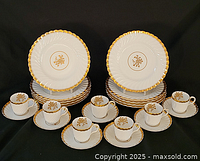 Full view of plates, cups and saucers showing pattern and quantity