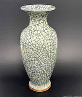 Full front view of crackle glaze porcelain vase