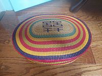 Top view showing colourful concentric stripes and Chinese symbol