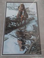 Close front view of artwork showing image, mats and part of frame