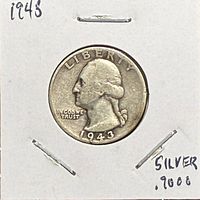 Obverse of 1943 Washington quarter in 2x2 holder