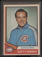 Front of Scotty Bowman #261 O-Pee-Chee hockey card in protective sleeve