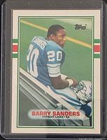 Front of Barry Sanders rookie card in plastic holder