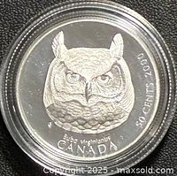 Reverse showing Great Horned Owl, denomination, year