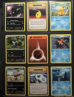 Front view of 9 Pokémon cards in binder sleeve