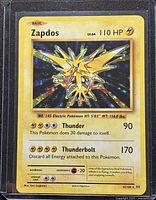 Front of Zapdos card showing artwork, stats, attacks, set number 42/108