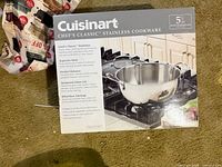 Retail box showing Cuisinart Chef’s Classic stainless steel 5.5-quart multipurpose pan with lid