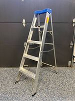 Three-quarter view of entire ladder folded open