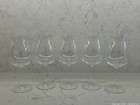 Front view of all five Riedel wine glasses lined up