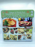 Front of tin showing product title, food images
