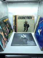 Group shot showing several LPs including The Journeymen and Julian Lennon covers