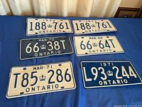 All six Ontario license plates laid out for overview
