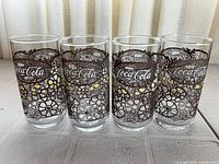 All four patterned Coca-Cola glasses front view