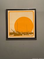 Full view of framed lithograph on wall