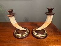 Pair of boar tusk candle holders front view