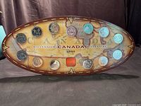 Front view of oval presentation showing all 13 coins