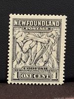 Front of 1932 Newfoundland 1c grey-black "Pile of Codfish" stamp