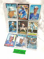 Overview of nine Toronto Blue Jays cards in plastic sleeve