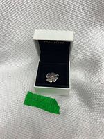 Pendant in open Pandora box showing brand and item