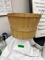 side view of wood slat bushel basket