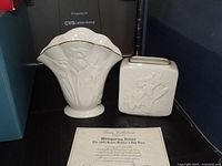 Both Lenox ivory china vases with certificate visible
