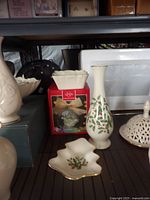 Overview showing tree dish, bud vase, ornament box