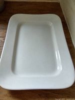 Top view of white rectangular ironstone platter
