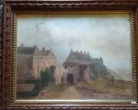 Full view of framed castle painting