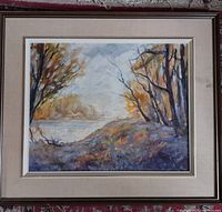 Full view of framed painting with liner and frame