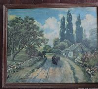 Full view of framed print showing entire pastoral scene and frame