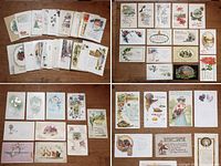 Overview of stacks and groupings of vintage holiday postcards