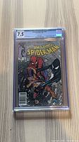 Front of CGC slab showing Amazing Spider-Man #258 graded 7.5
