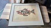 Full view of framed serigraph showing Haida marine creature design