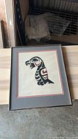 Framed Indigenous art print with bird motif