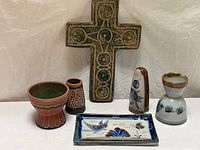 Group shot displaying all six pottery pieces