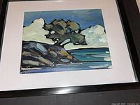 close-up of painting showing brushwork and signature WH