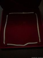Chain laid flat inside red velvet presentation box showing full length and clasp