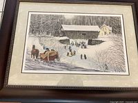 Full view of framed, matted Walter Campbell winter scene print