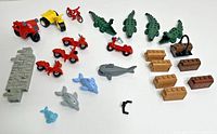 Group shot of entire lot showing all vehicles, animals, treasure chests and wall pieces