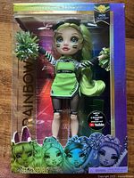 Front of sealed Rainbow High Cheer Jade Hunter doll box