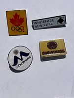 Front view of four enamel lapel pins